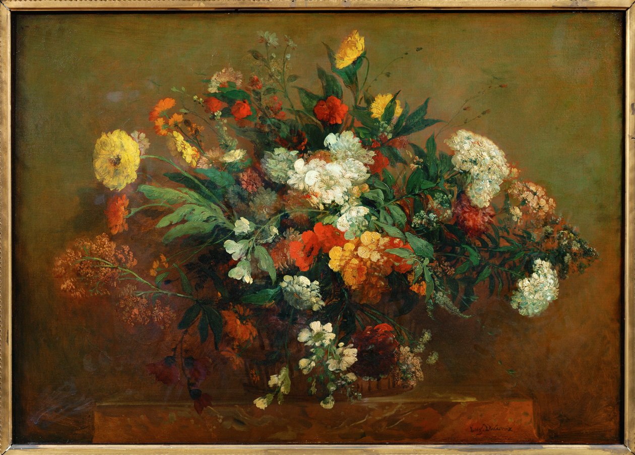 Bloemen (schilderij op canvas) door Ferdinand Victor Eugene Delacroix