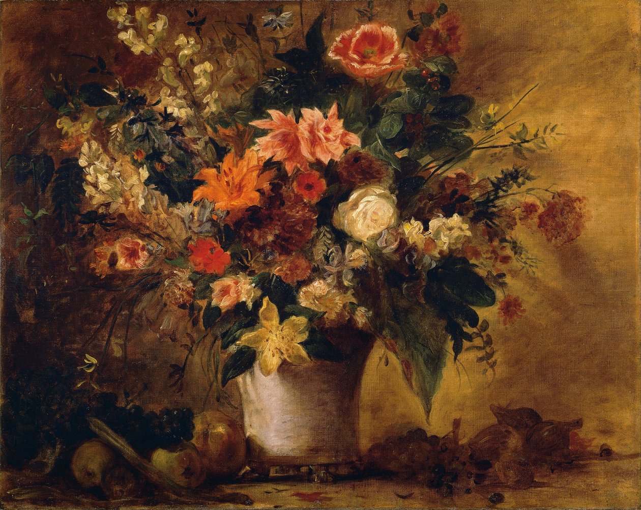 Bloemen en Fruit door Ferdinand Victor Eugene Delacroix