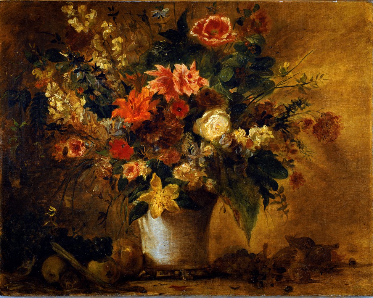 Bloemen en fruit door Ferdinand Victor Eugene Delacroix