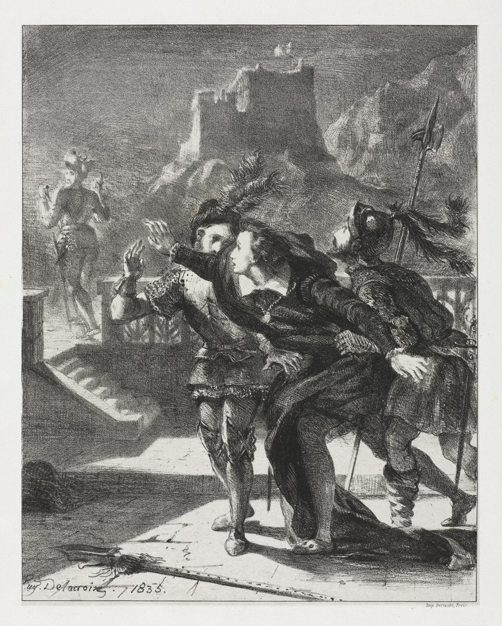 Hamlet: Hamlet haast zich om de geest van zijn vader te volgen, 1835 door Ferdinand Victor Eugene Delacroix
