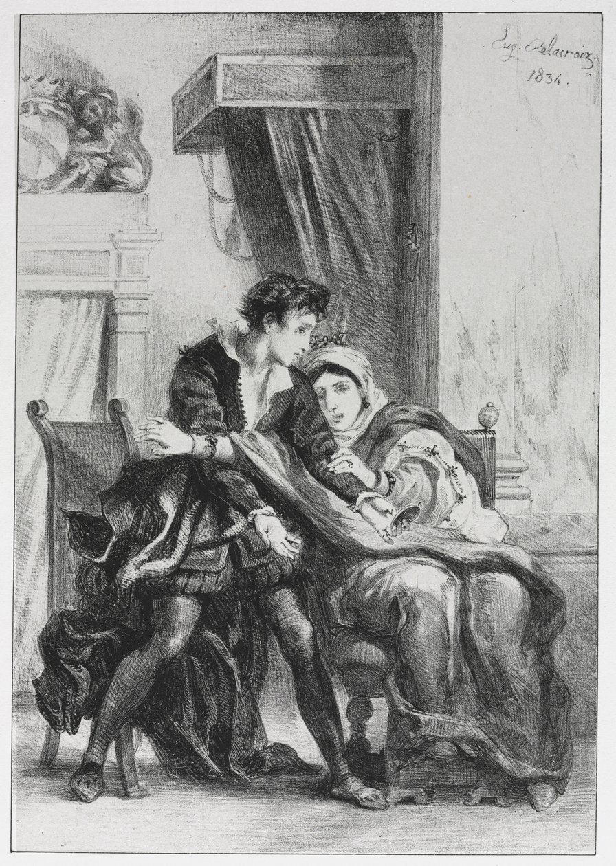 Hamlet: Hamlet en de koningin, 1834 door Ferdinand Victor Eugene Delacroix