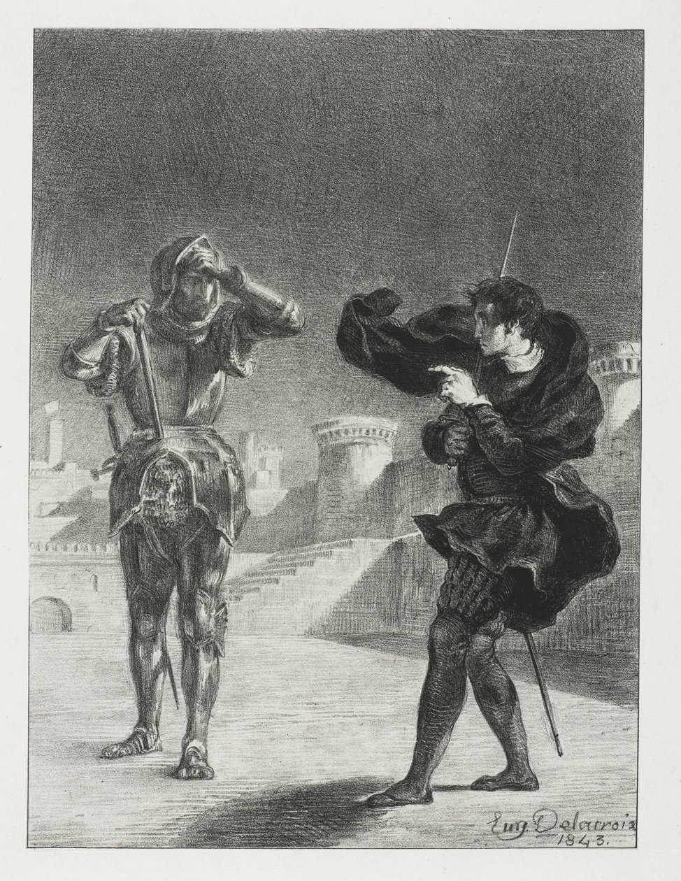 Hamlet: De Geest op het Terras, 1843 door Ferdinand Victor Eugene Delacroix