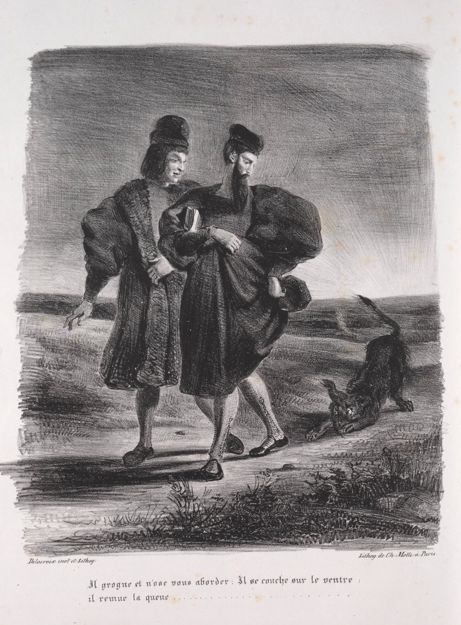 Illustraties voor Faust: Faust, Méphistophélé en de barbet, 1828 door Ferdinand Victor Eugene Delacroix