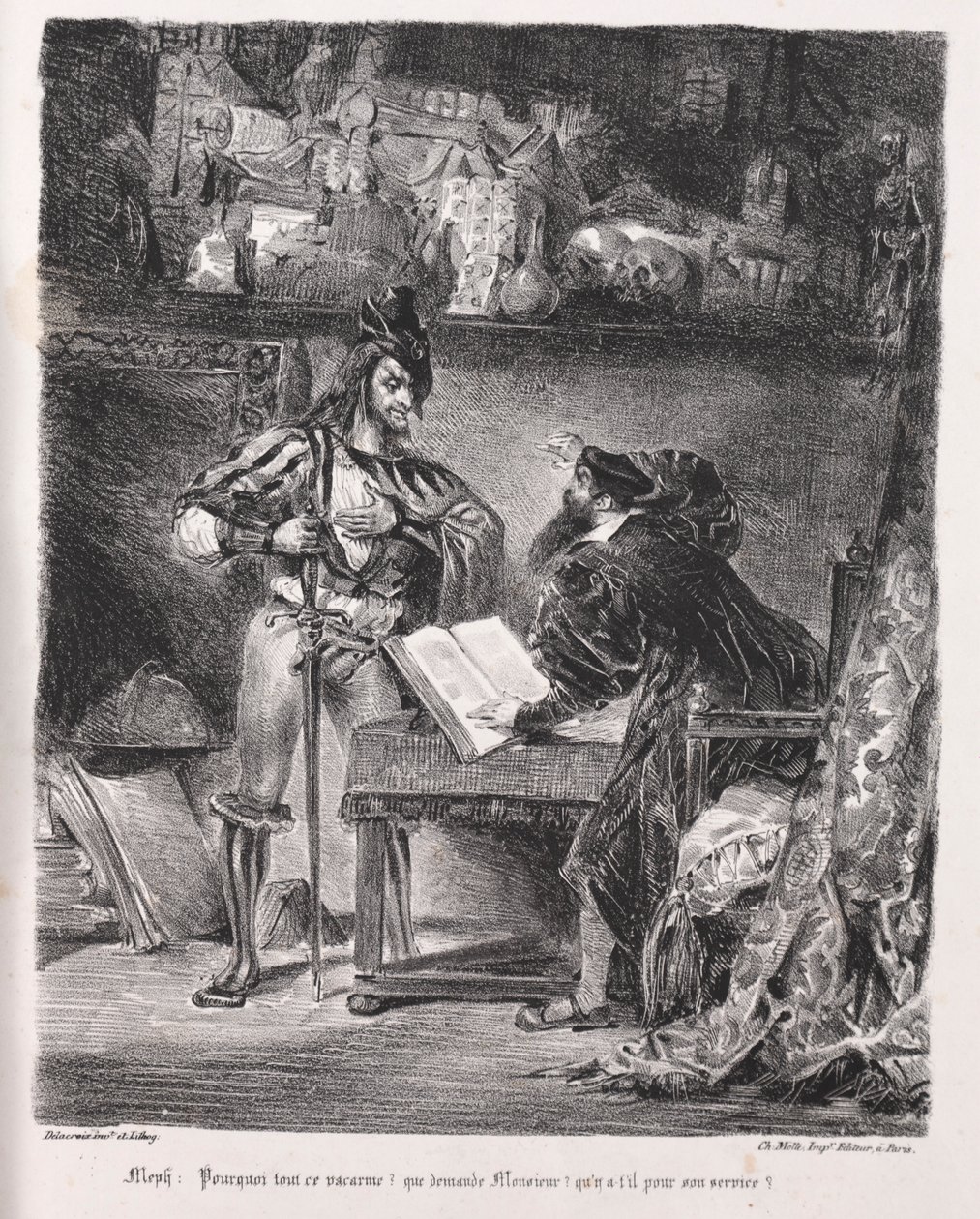 Illustraties voor Faust: Méphistophélès bezoekt Faust door Ferdinand Victor Eugene Delacroix