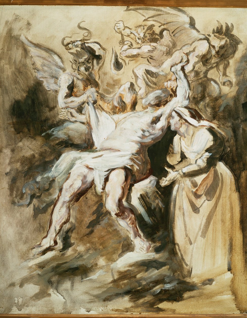 Job gekweld door de demonen (schilderij op doek) door Ferdinand Victor Eugene Delacroix