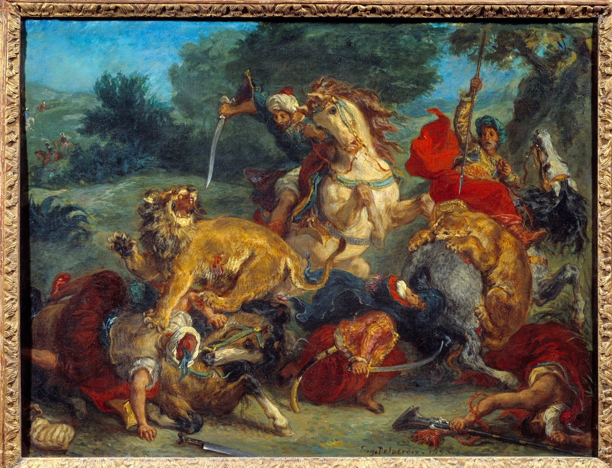Leeuwenjacht door Ferdinand Victor Eugene Delacroix