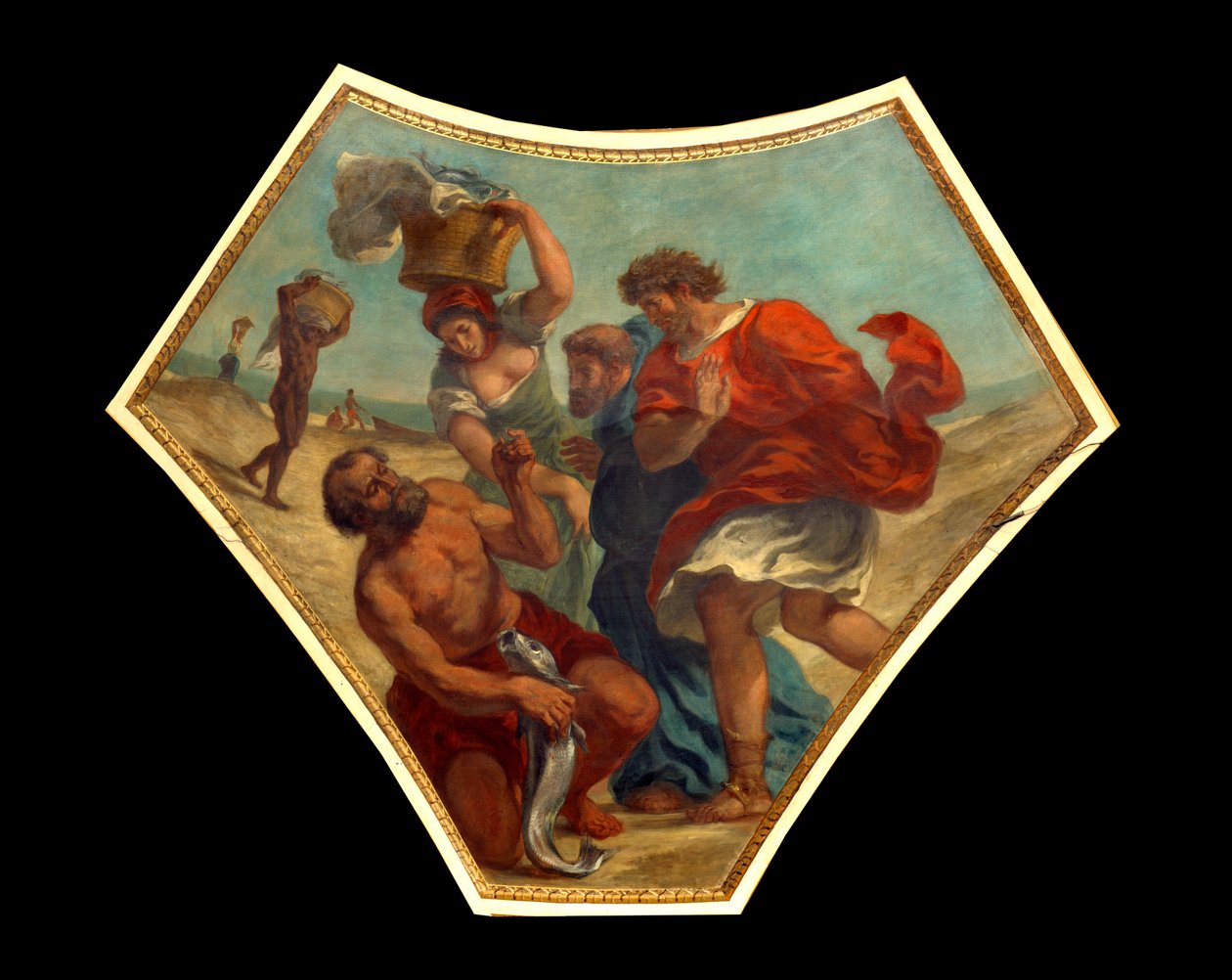 De drachme van de schatting gevonden door St. Peter in de mond van een vis door Ferdinand Victor Eugene Delacroix