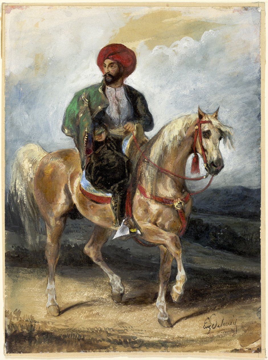 De Turkse Ruiter, ca. 1834 (gouache en aquarel op papier) door Ferdinand Victor Eugene Delacroix