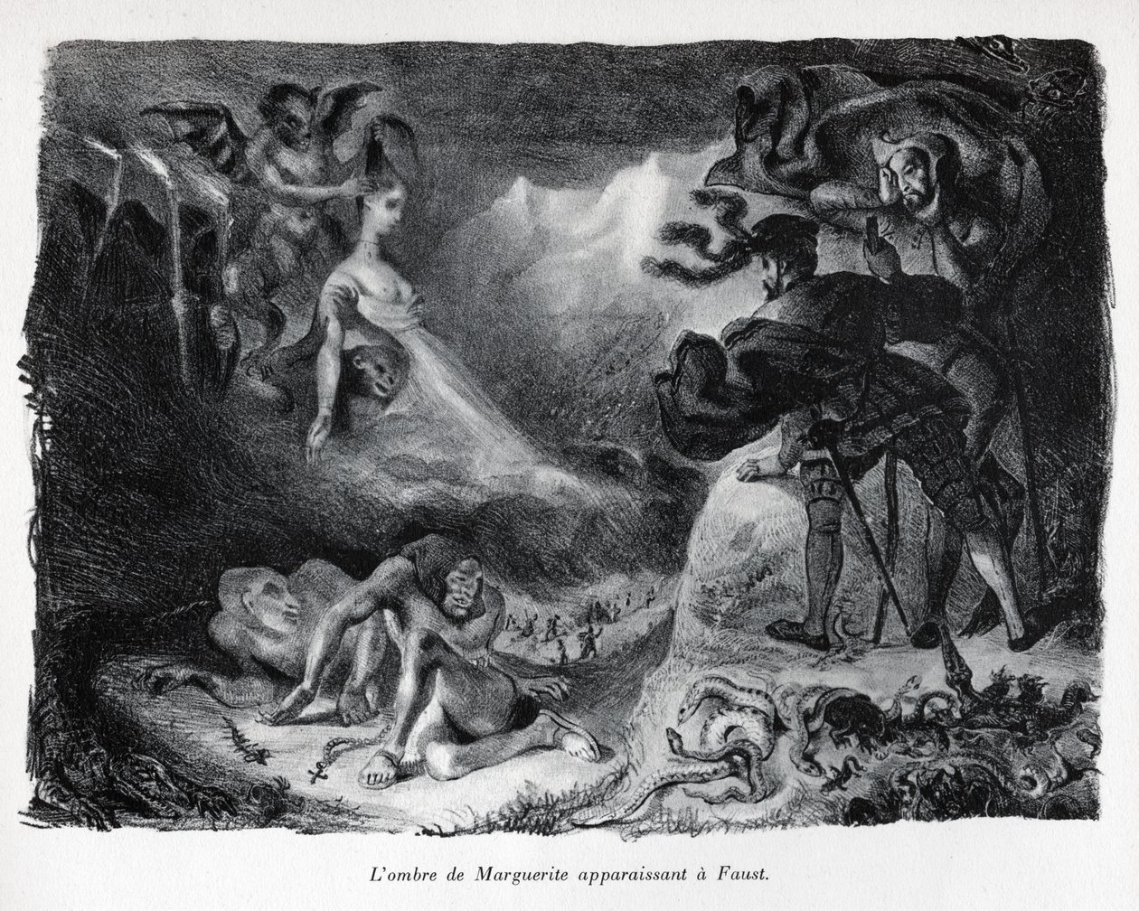 De schaduw van Gretschen verschijnt bij Faust door Ferdinand Victor Eugene Delacroix