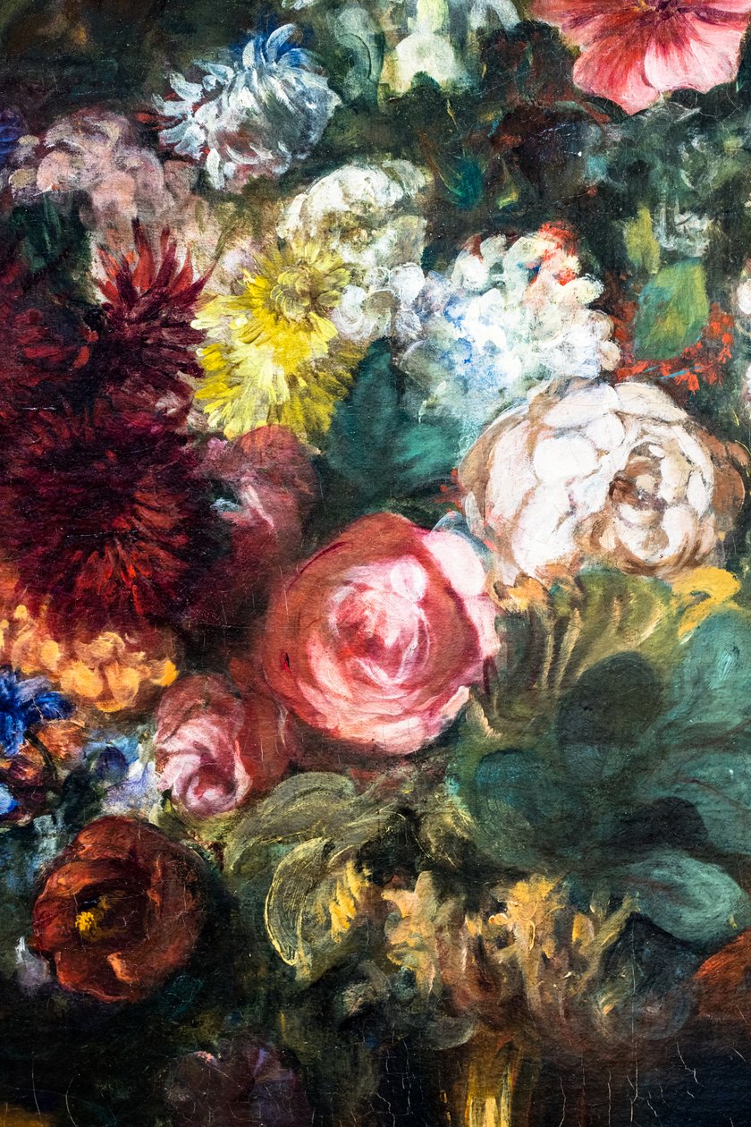 Vaas met bloemen op een console, detail door Ferdinand Victor Eugene Delacroix