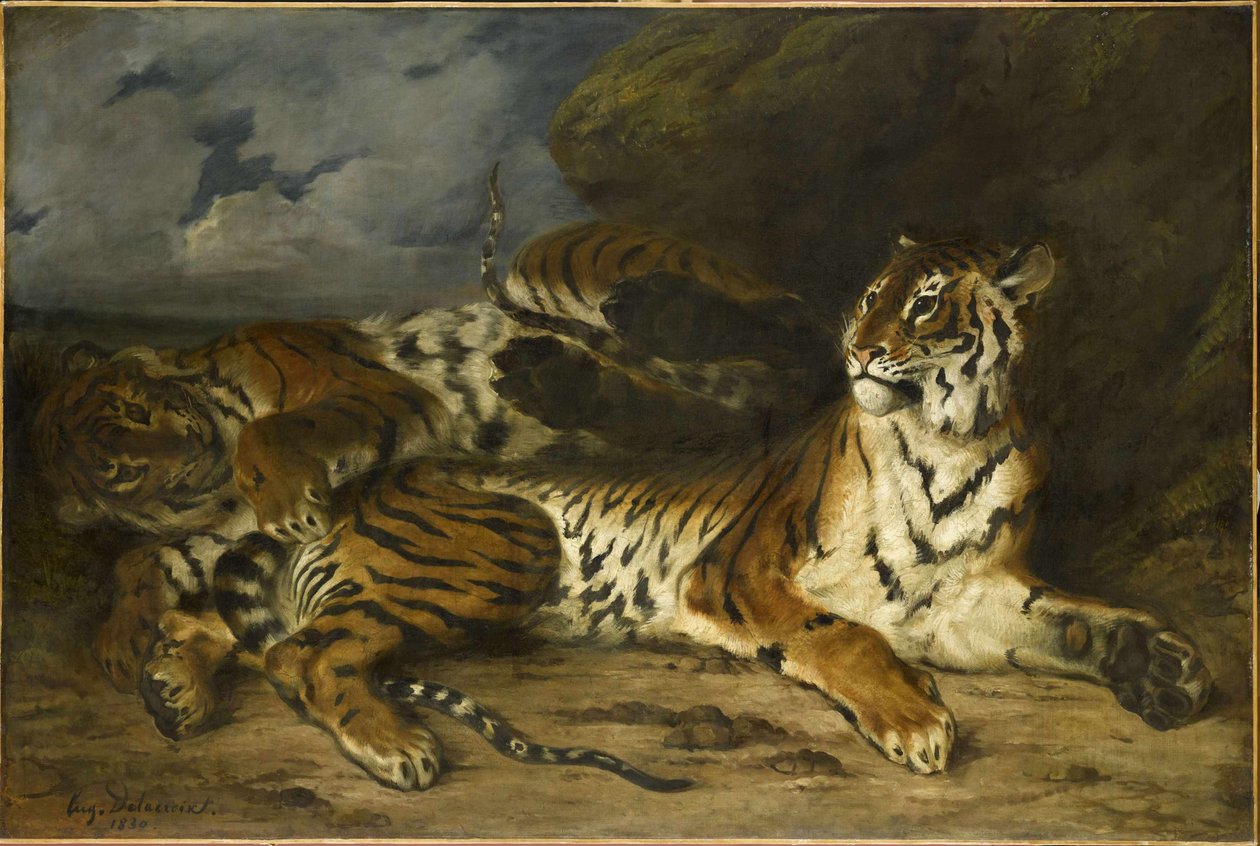 Jonge Tijger die met Zijn Moeder Speelt door Ferdinand Victor Eugene Delacroix