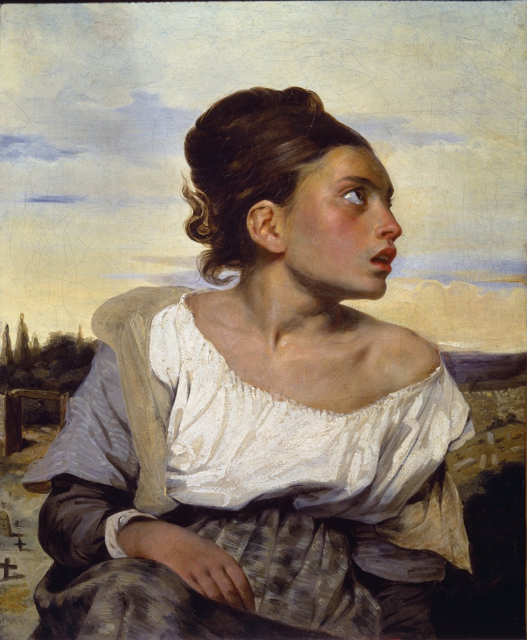 Jonge wees op de begraafplaats door Ferdinand Victor Eugene Delacroix