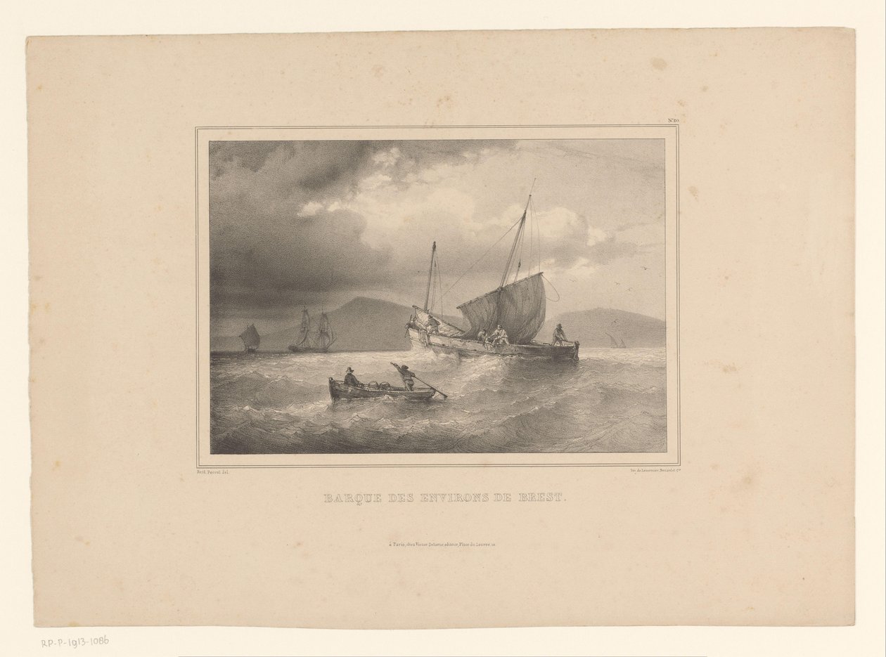 Gestrande brik tussen de hoge golven door Ferdinand Victor Perrot
