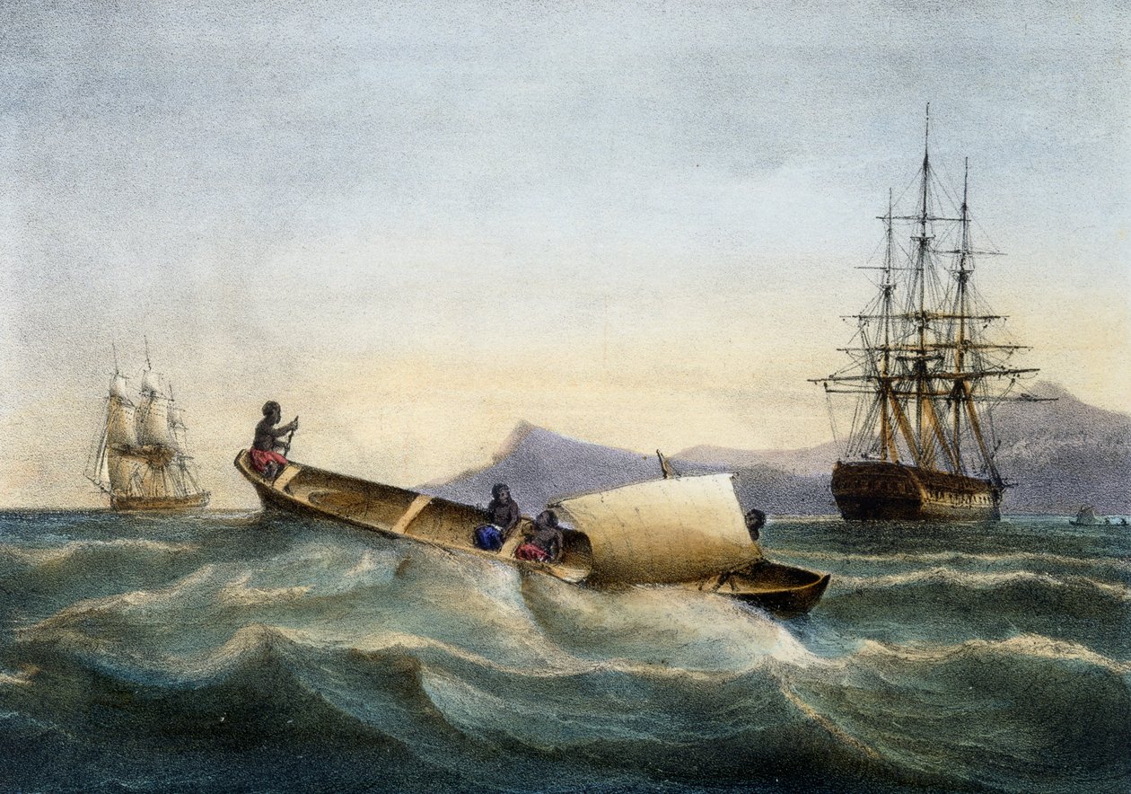Uithangboot uit Antillen, kleurenlithografie door Ferdinand Perrot door Ferdinand Victor Perrot