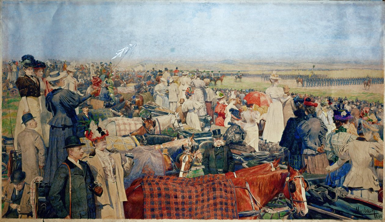 Lenteparade op de Schmelz, de grootste paradeplaats van Wenen ... (aquarel) door Ferdinand von Myrbach