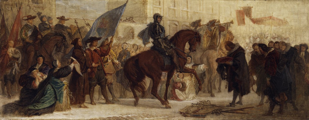 De intocht van Maximiliaan I in Praag na de overwinning op de Witte Berg in 1620 door Ferdinand von Piloty