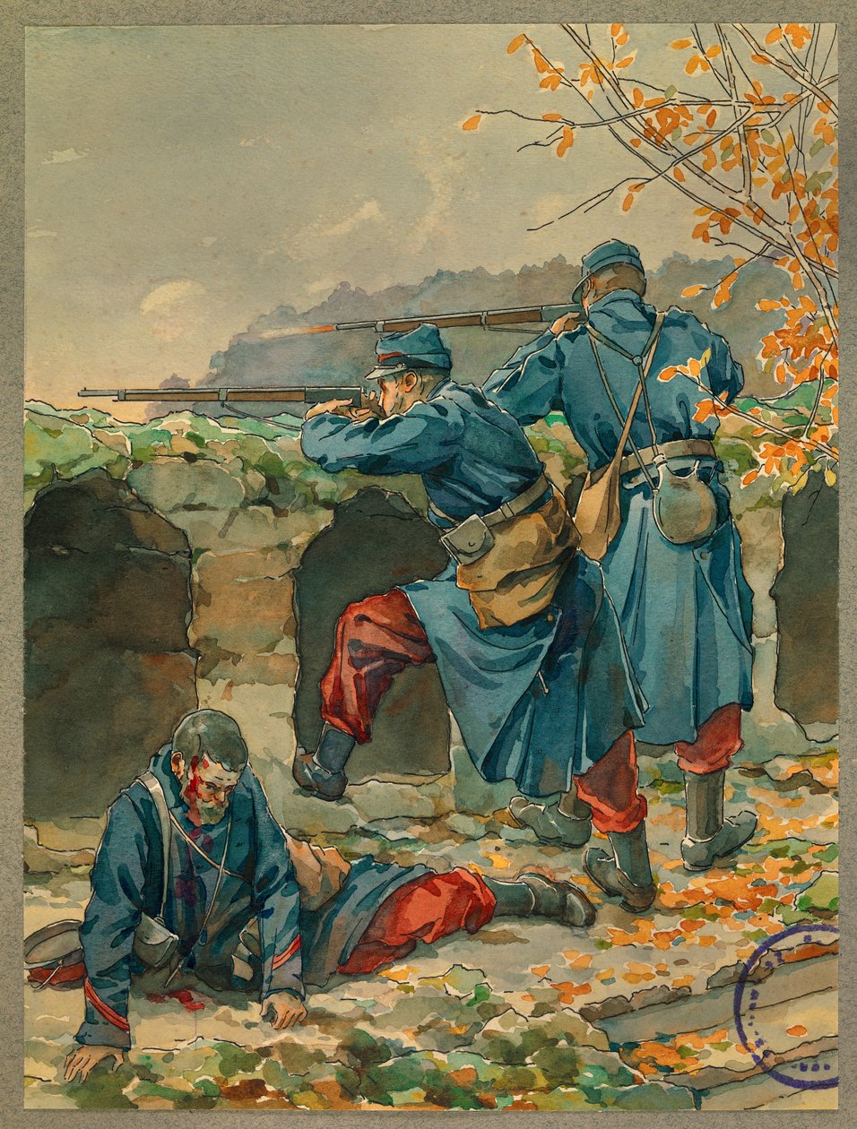 Ochtend van de Slag om Vailly, dood van korporaal Marge door Fernand Barbier