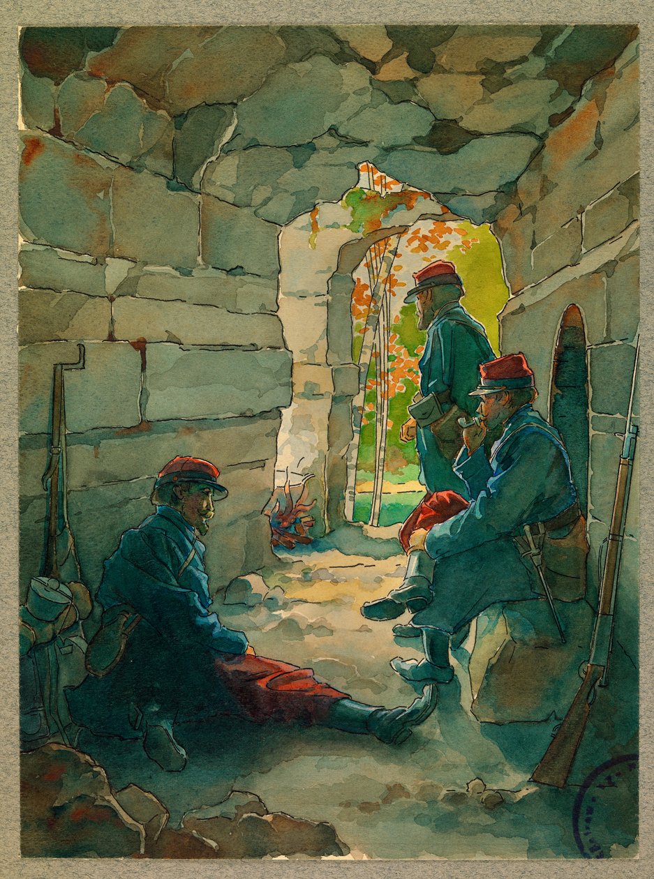 Infanteriesoldaten in ruste, route de Vailly door Fernand Barbier