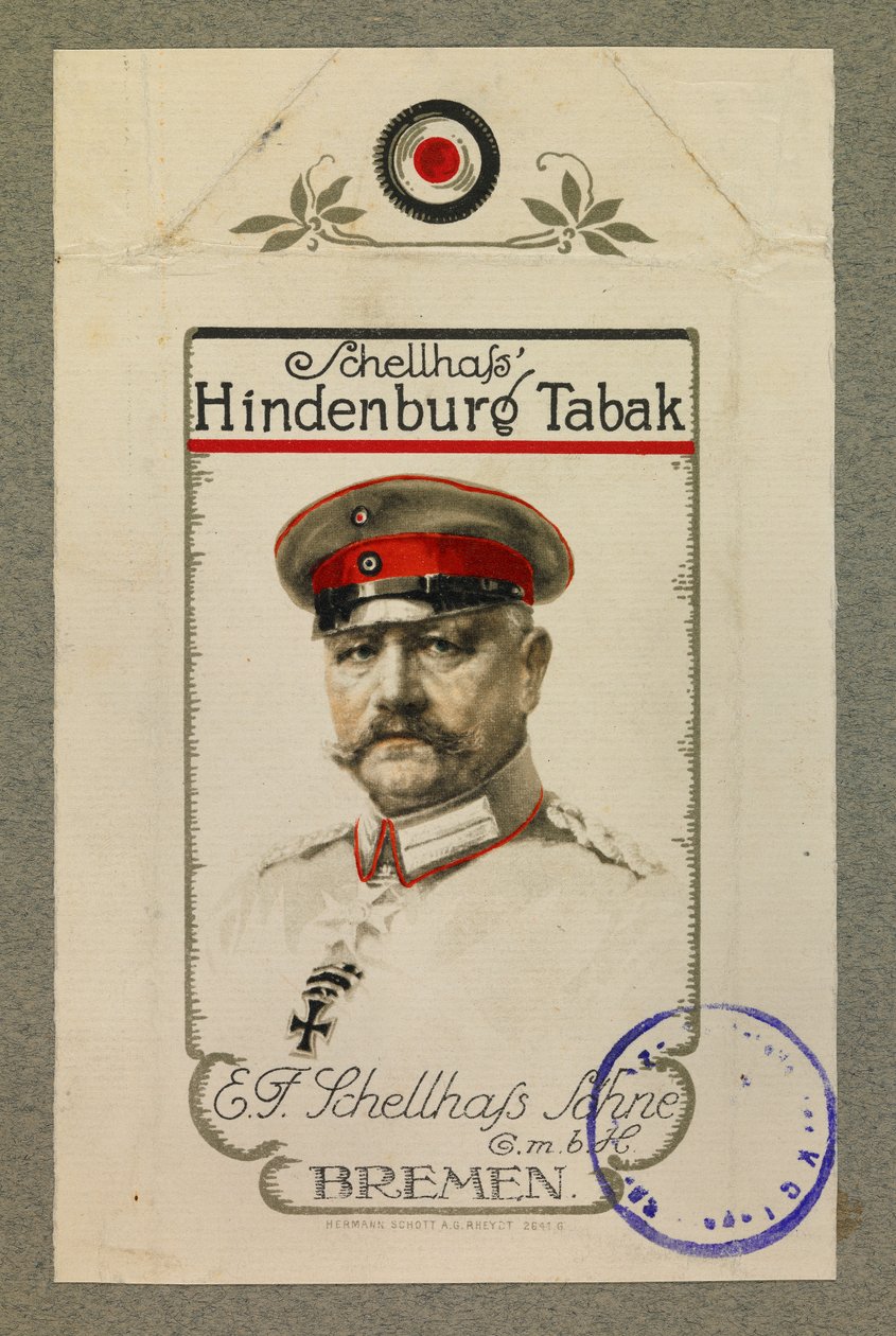 Portret van Hindenbourg op een tabakspakje door Fernand Barbier