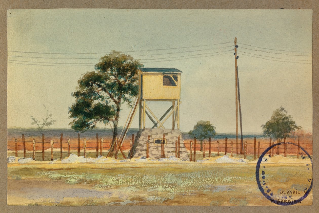 Wachttoren en prikkeldraad door Fernand Barbier