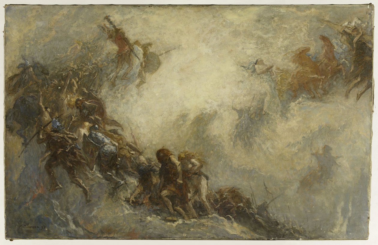 Schets voor het paleontologie amfitheater in het Parijse Museum voor Natuurgeschiedenis: Menselijke Rassen (Plafond) door Fernand Cormon