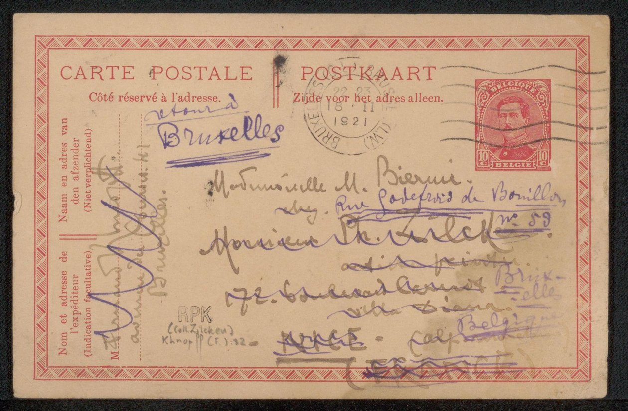 Postkarte an Maria Biermé door Fernand Khnopff