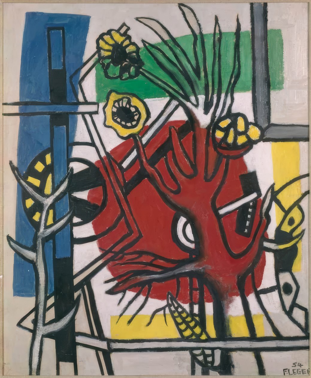 Boom op rode achtergrond door Fernand Leger