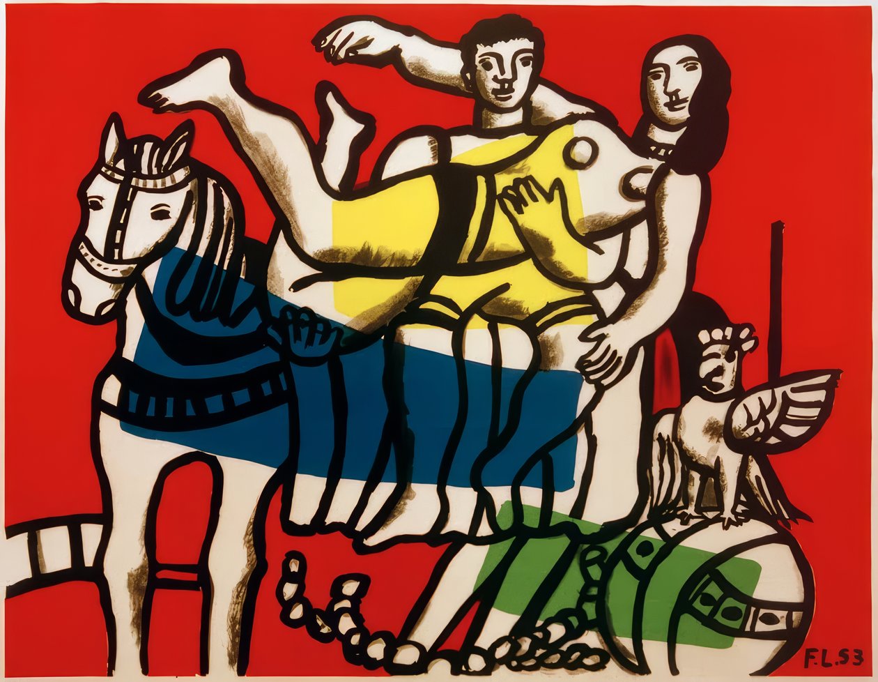 Circus, artiesten die voltigeren op een wit paard door Fernand Leger