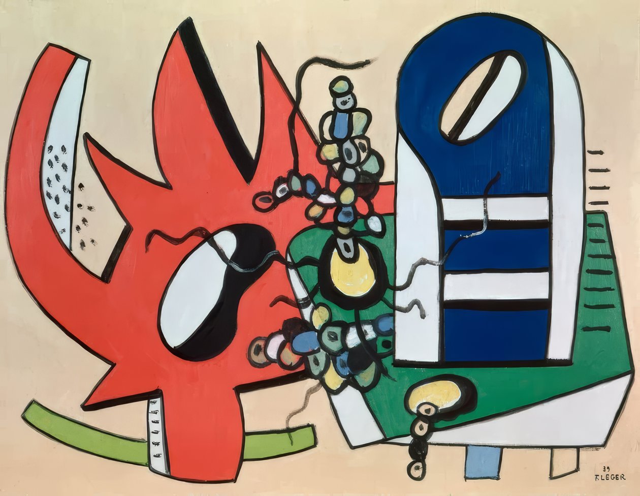Stilleven in rood en blauw door Fernand Leger