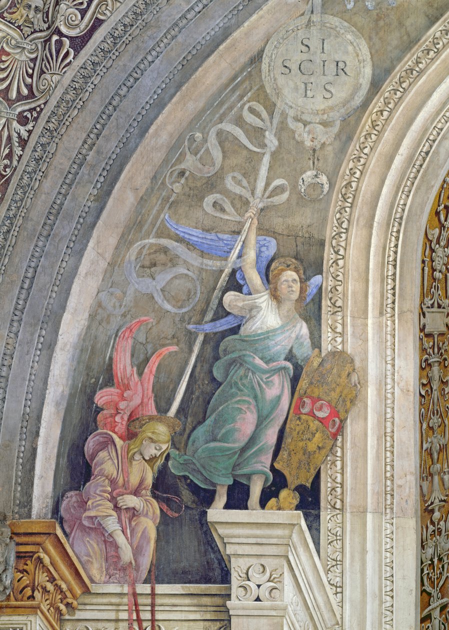 Twee engelen, detail van de linkerkant van de oostmuur in de Strozzi-kapel, c.1457-1502 door Filippino Lippi