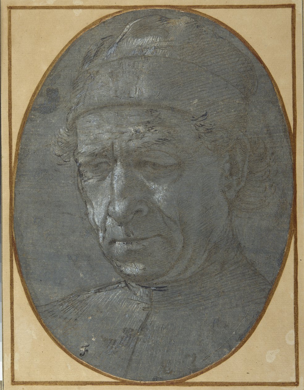 Hoofd van een oudere man met een pet door Filippino Lippi