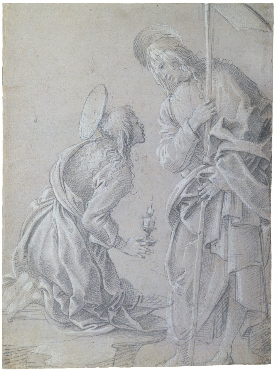 Knielende heilige Maria Magdalena en staande Christus door Filippino Lippi
