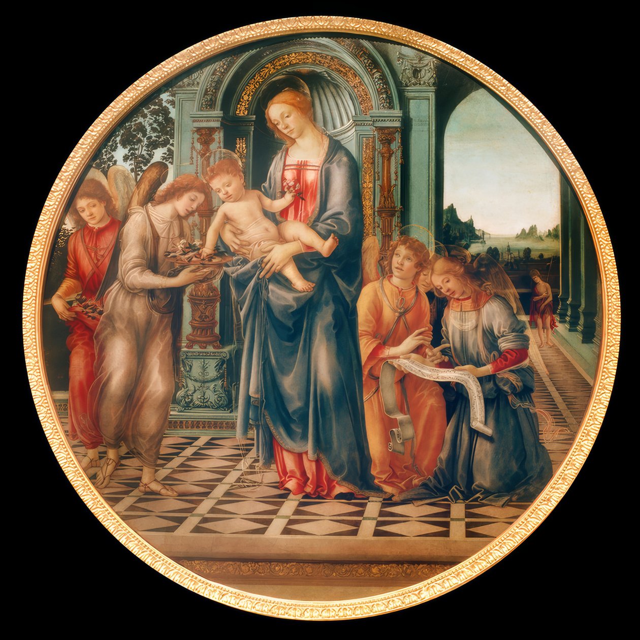 Maria met kind, engelen en Johannes de Doper door Filippino Lippi