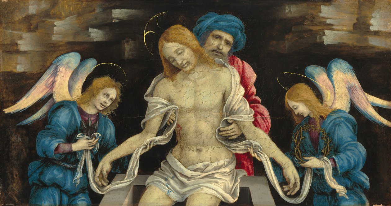Pietà (De Dode Christus betreurd door Nicodemus en twee engelen) door Filippino Lippi