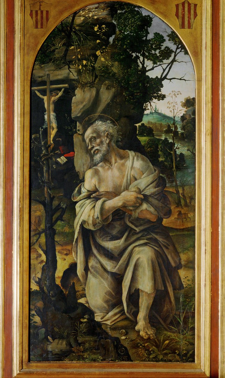 De boetvaardige Hiëronymus (schilderij op hout) door Filippino Lippi