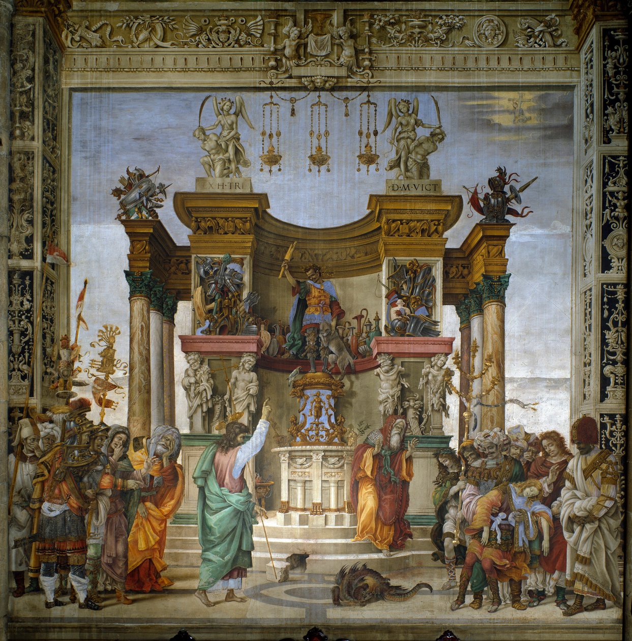 Sint Filippus verdrijft de draak uit de tempel van Hierapolis door Filippino Lippi