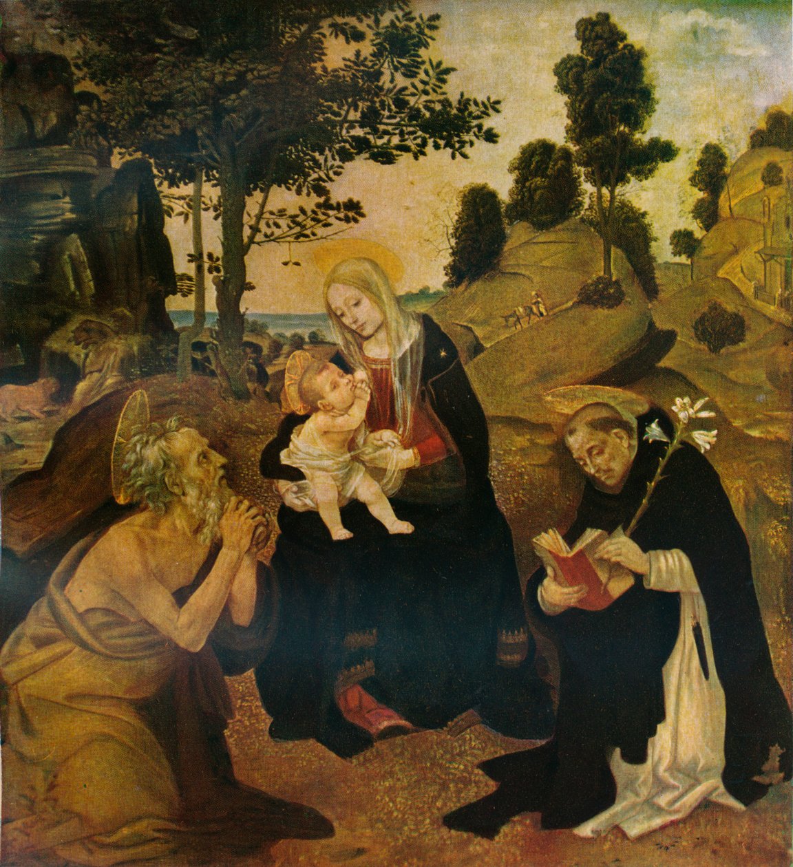 De Maagd en het Kind met de Heiligen Hiëronymus en Dominicus, ca. 1485, 1911 door Filippino Lippi