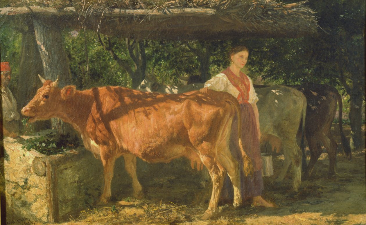 Drie koeien aan het eten, 1860 door Filippo Palizzi