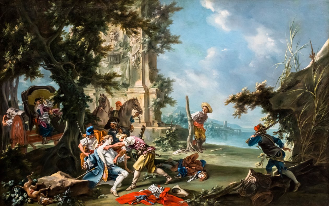 Aanval van de rovers, circa 1735/40 (schilderij ) door Filippo Falciatore