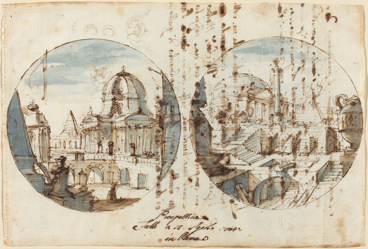 Architectonische fantasieën met tempels en piramides door Filippo Juvarra