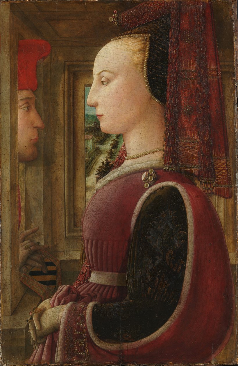 Portret van een vrouw met een man bij een Casement door Filippo Lippi