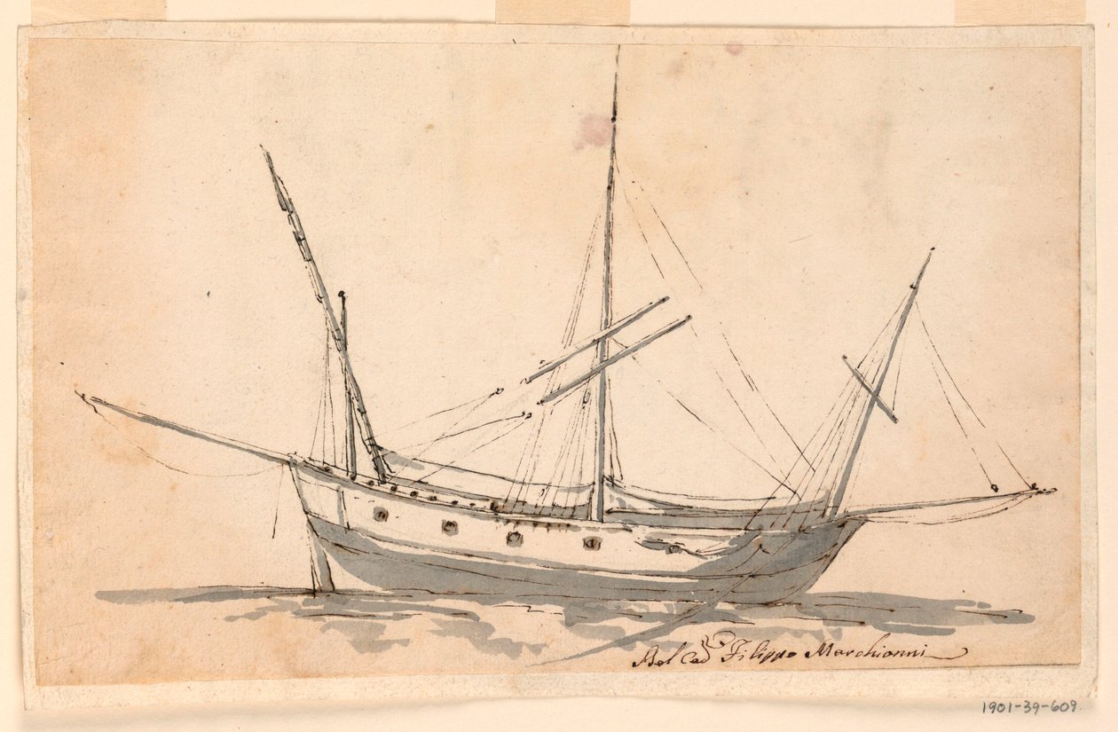 Tekening, Een zeilschip, ca. 1780 door Filippo Marchionni