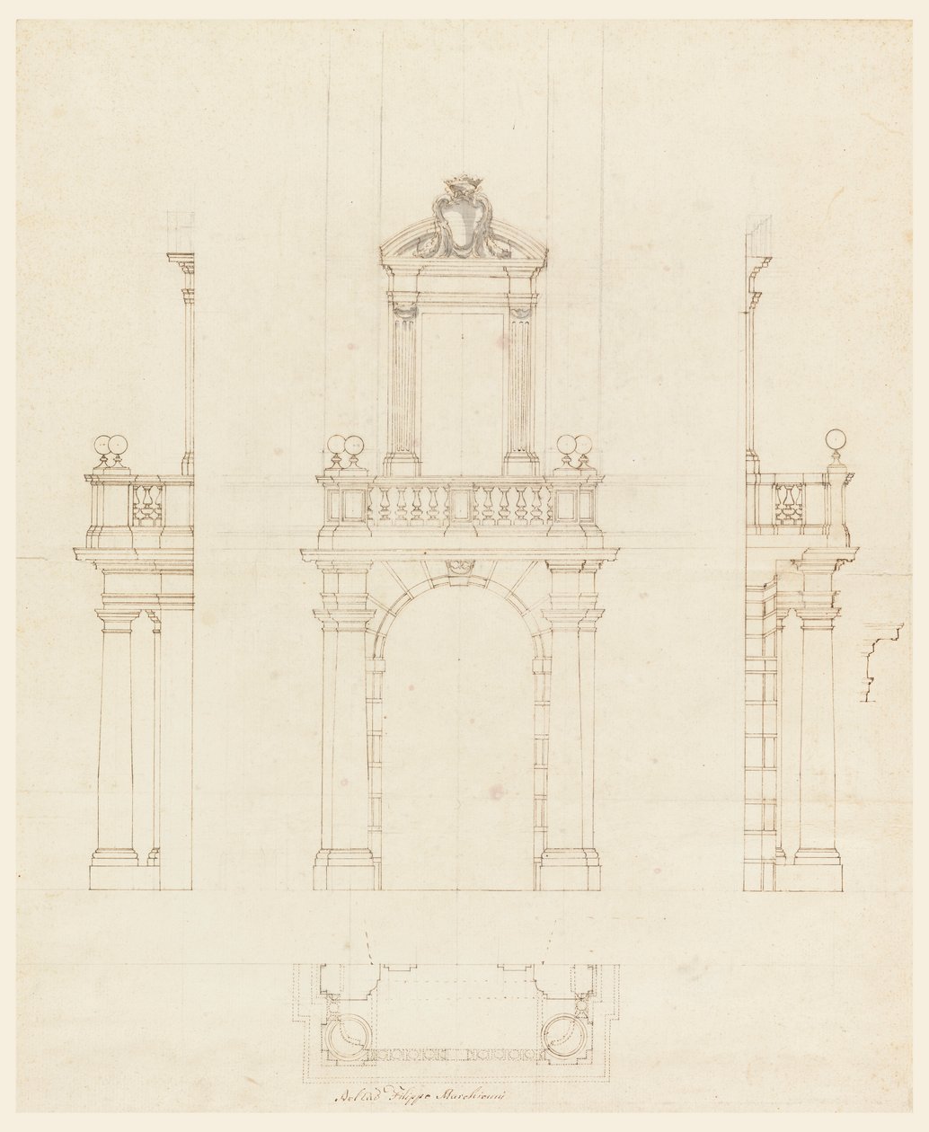 Tekening, Deurkast en kozijn van een deur, 1750-75 door Filippo Marchionni