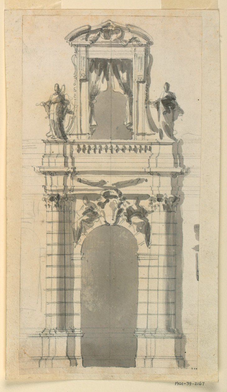 Tekening, De verhoging van het onderste centrale deel van een herenhuis, 1770-85 door Filippo Marchionni