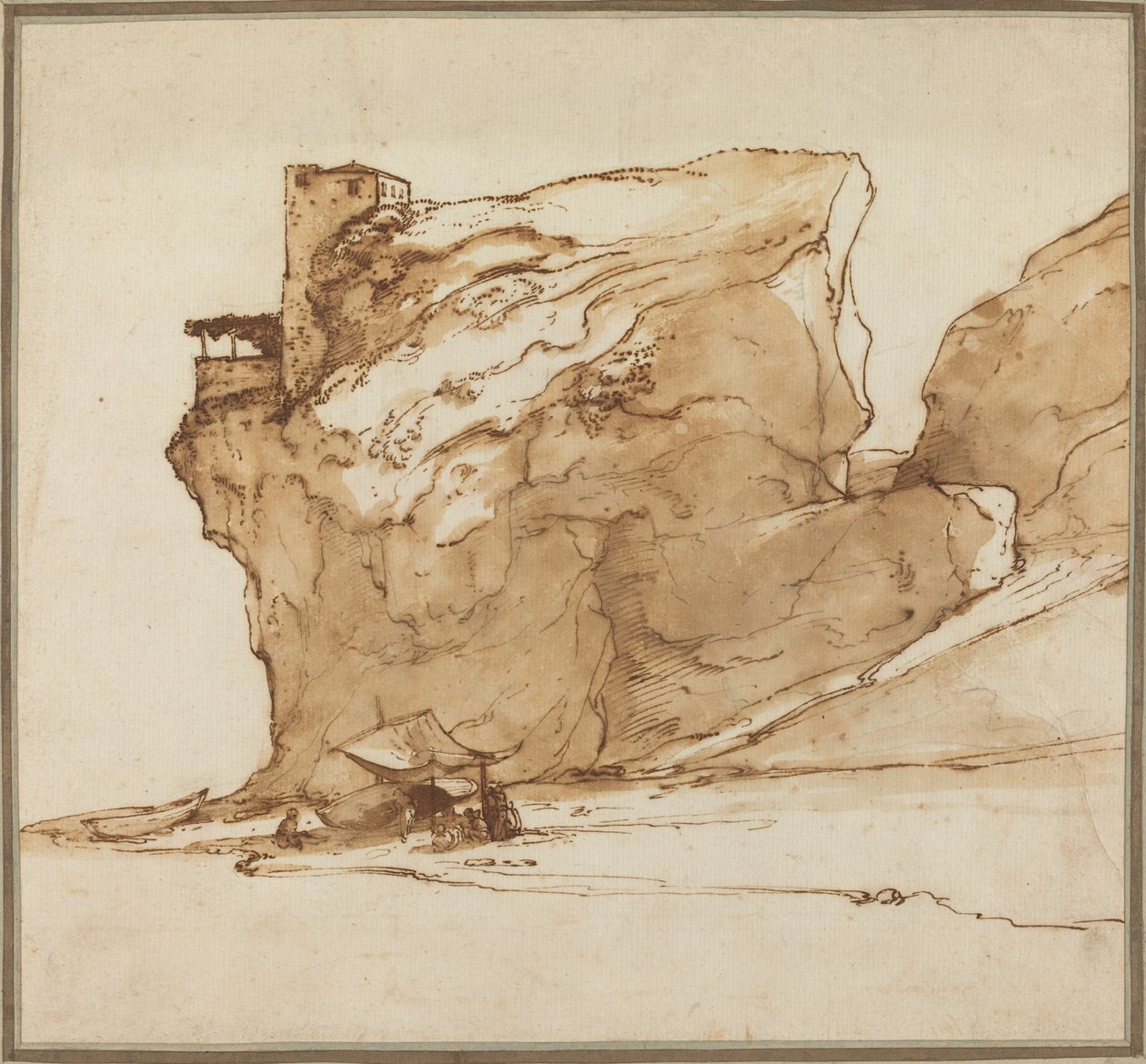 Landschap met een grote rots door Filippo Napoletano