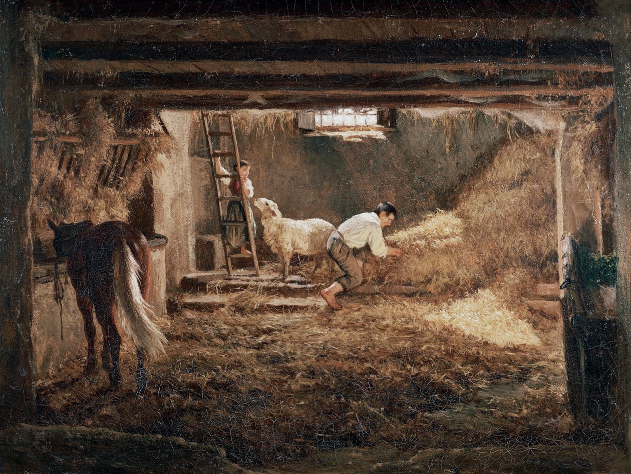 Gezicht op het interieur van een stal "", Schilderij van Filippo Palizzi (1818-1899) door Filippo Palizzi
