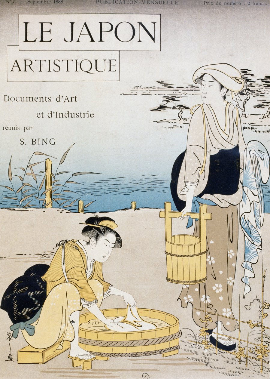 Vrouwen wassen in de rivier, omslag door Firmin Gillot, Le Japon Artistique, kunst- en industriële documenten verzameld door Siegfried Bing, maandelijkse publicatie juli 1889, Frankrijk door Firmin Gillot