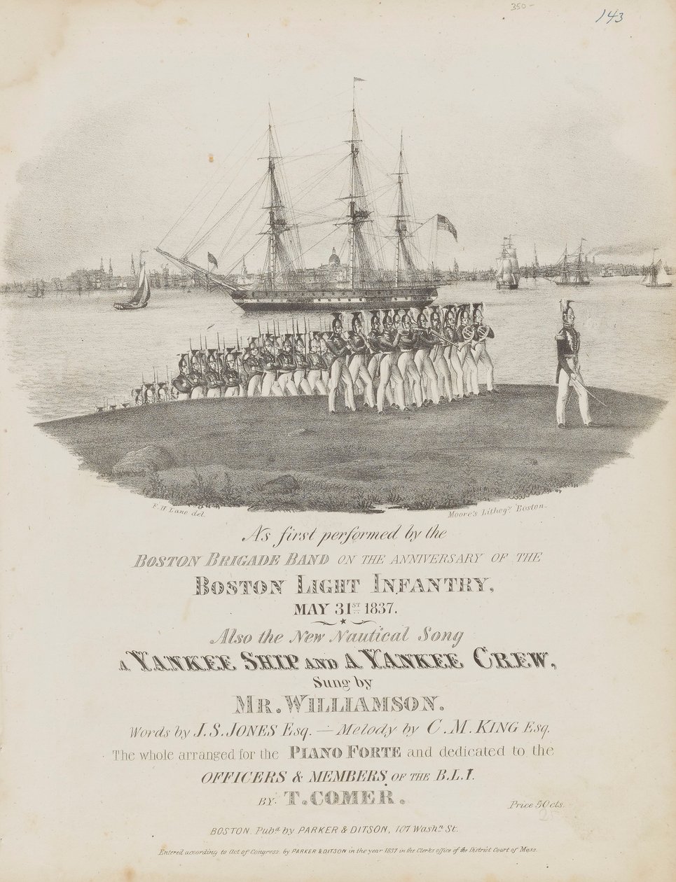 Een Yankee schip en een Yankee bemanning (bladmuziek cover) door Fitz Henry Lane