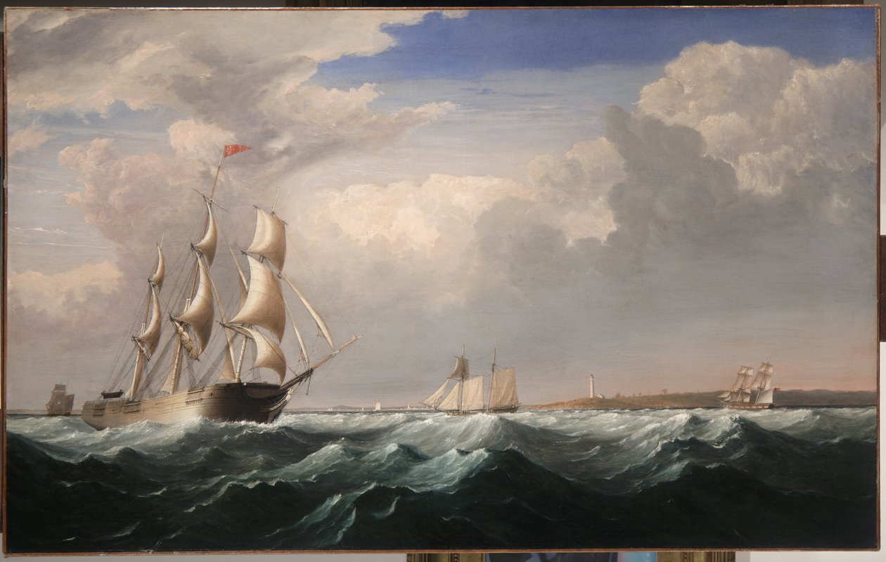 Zeilschepen voor de Kust van New England, ca.1855 door Fitz Henry Lane