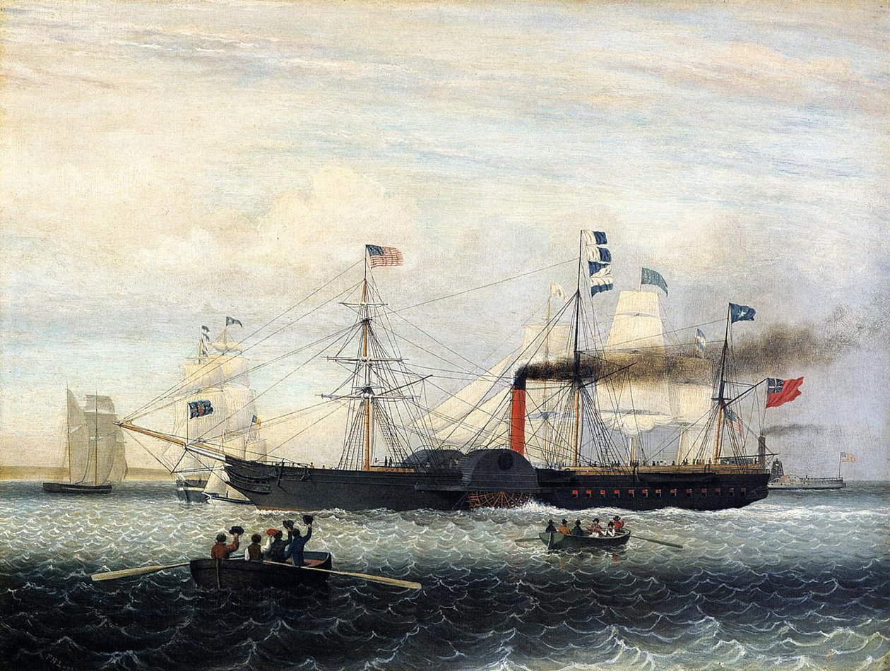 De Britannia die de Haven van Boston binnenvaart, 1848 door Fitz Henry Lane